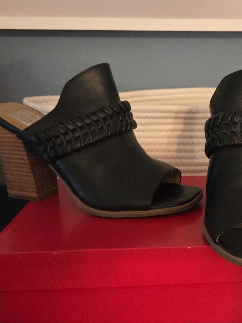 DV by Dolce Vita Black Woven Open-Toe Block Heel Mules